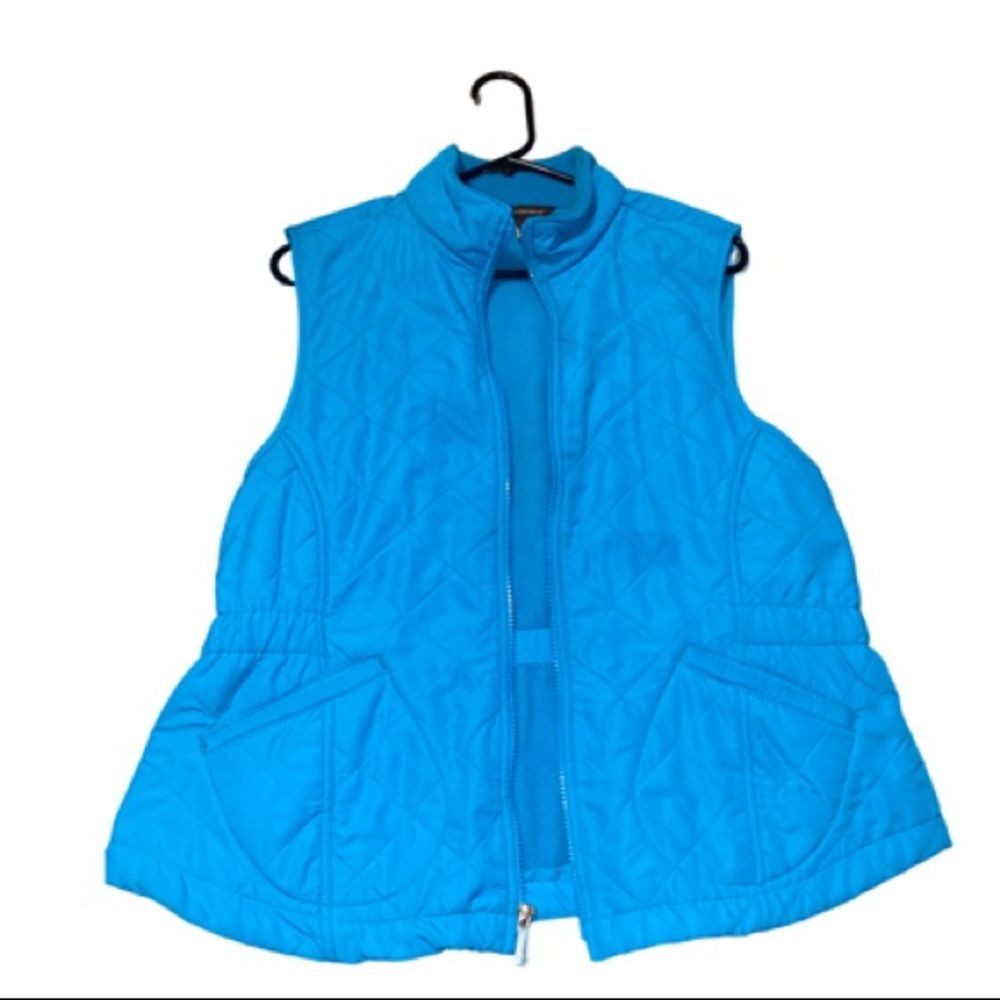 Bit & Bridle Sleeveless Quilted Riding Vest Full Zip Fleece Lined Blue Size L